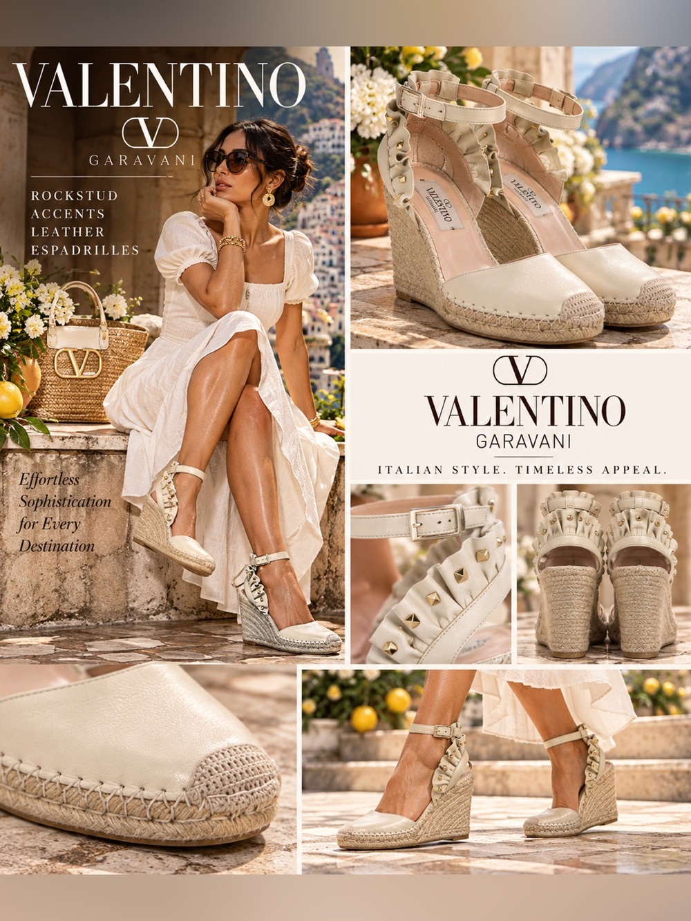 Valentino Garavani Cream Espadrille Wedge Sandals